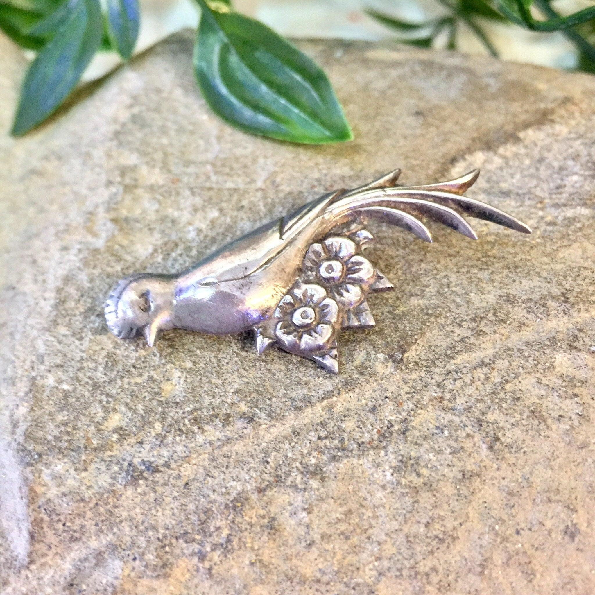 Vintage Silver Brooch, Sterling Silver, Vintage Jewelry, Bird Pin, Flower Pin, Small Brooch, Gift for Mom, Mothers Day Gift, Bird Jewelry