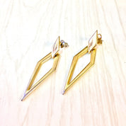 Vintage Earrings, Gold Earrings, Gold Tone Earrings, Geometric Earrings, Retro Jewelry, Vintage Jewelry, Triangle, Diamonds, Costume Jewelry