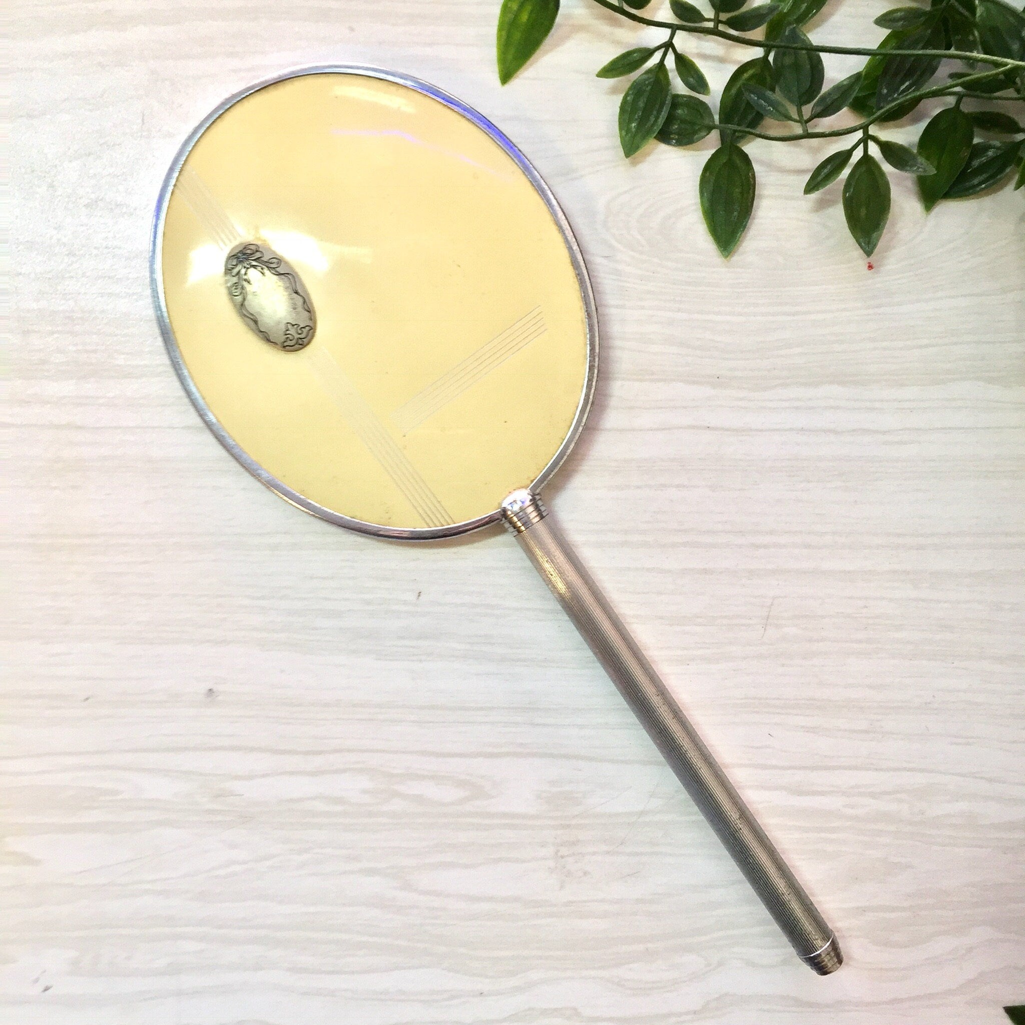 Vintage Mirror, Handheld Mirror, Vanity Mirror, Vintage Home Decor, Yellow, Chrome, Silver Tone, Bow, Makeup, Hair, Retro, Gift for Mom