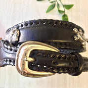 Vintage Brighton Belt, Black Leather Belt, Animal Belt, Silver Tone, Vintage Belt, Vintage Accessories, Lion, Alligator, Lizard, Buffalo