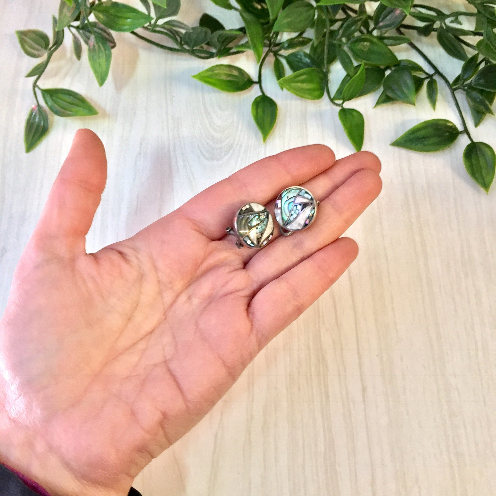 Vintage Silver Earrings | Abalone Earrings | Mother of Pearl | Vintage Jewelry | Earrings | Mosaic Jewelry | Abalone Shell | Valentines Day