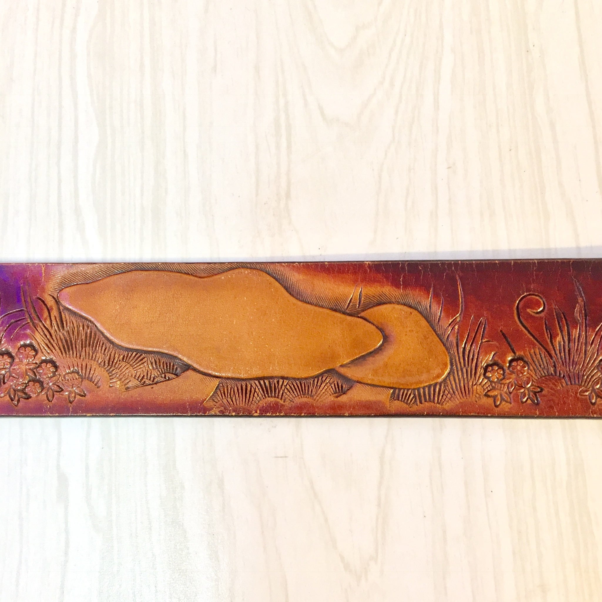 Vintage Leather Belt | Leegin Leather | Leegin Belt | Brown Leather belt | Brass Buckle | Mushroom Belt | Hippie | Bohemian | Tooled Belt |
