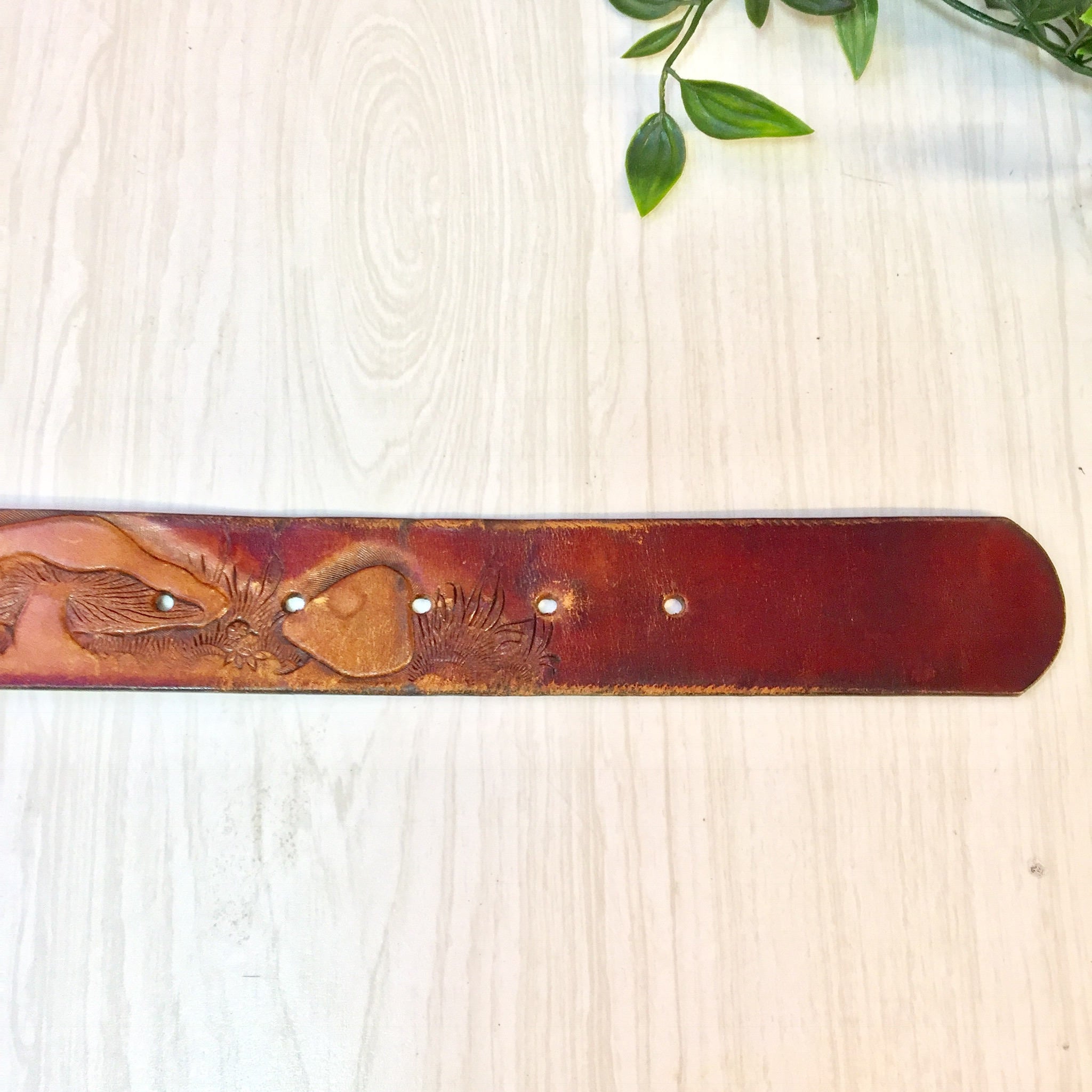 Vintage Leather Belt | Leegin Leather | Leegin Belt | Brown Leather belt | Brass Buckle | Mushroom Belt | Hippie | Bohemian | Tooled Belt |