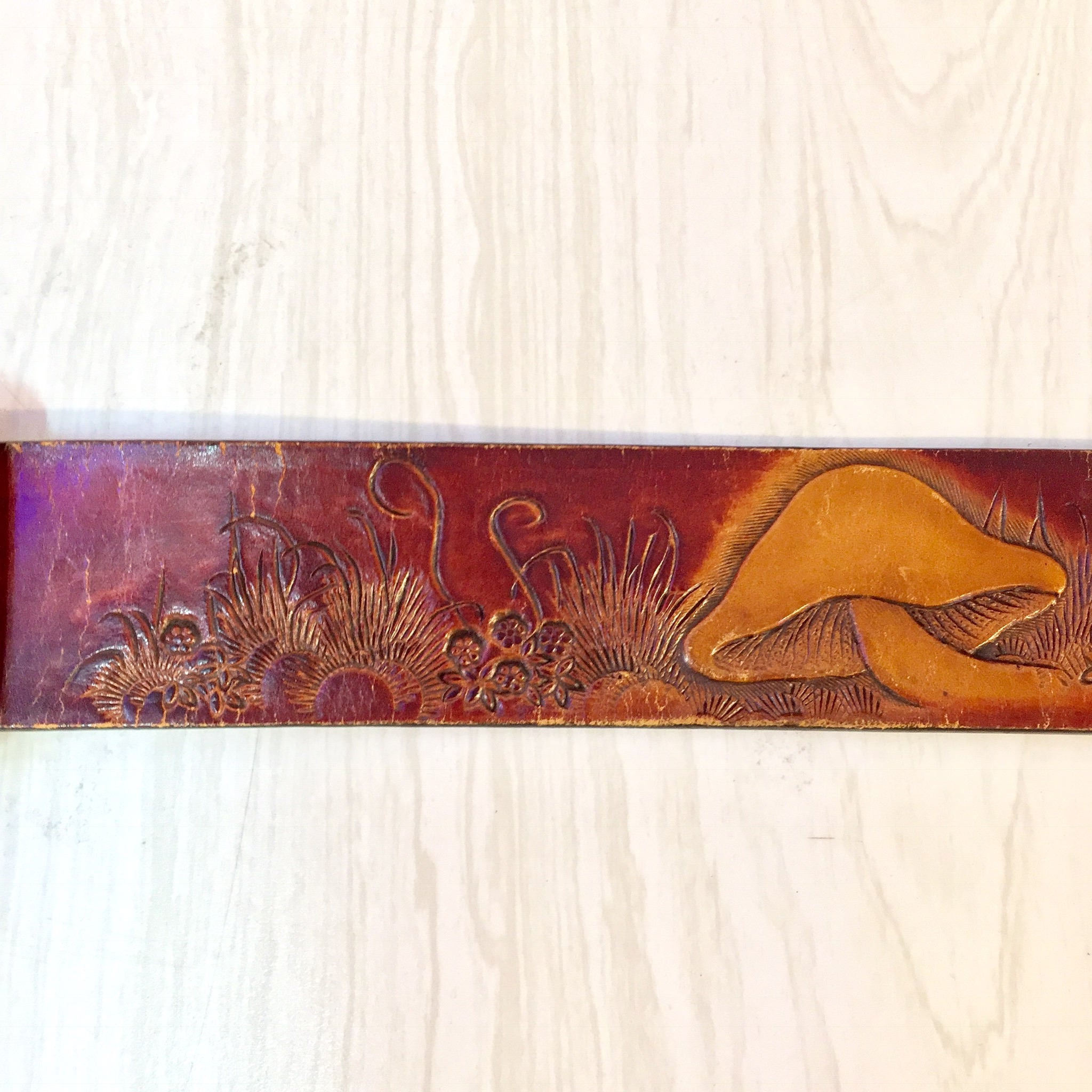 Vintage Leather Belt | Leegin Leather | Leegin Belt | Brown Leather belt | Brass Buckle | Mushroom Belt | Hippie | Bohemian | Tooled Belt |