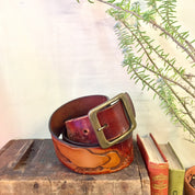 Vintage Leather Belt | Leegin Leather | Leegin Belt | Brown Leather belt | Brass Buckle | Mushroom Belt | Hippie | Bohemian | Tooled Belt |