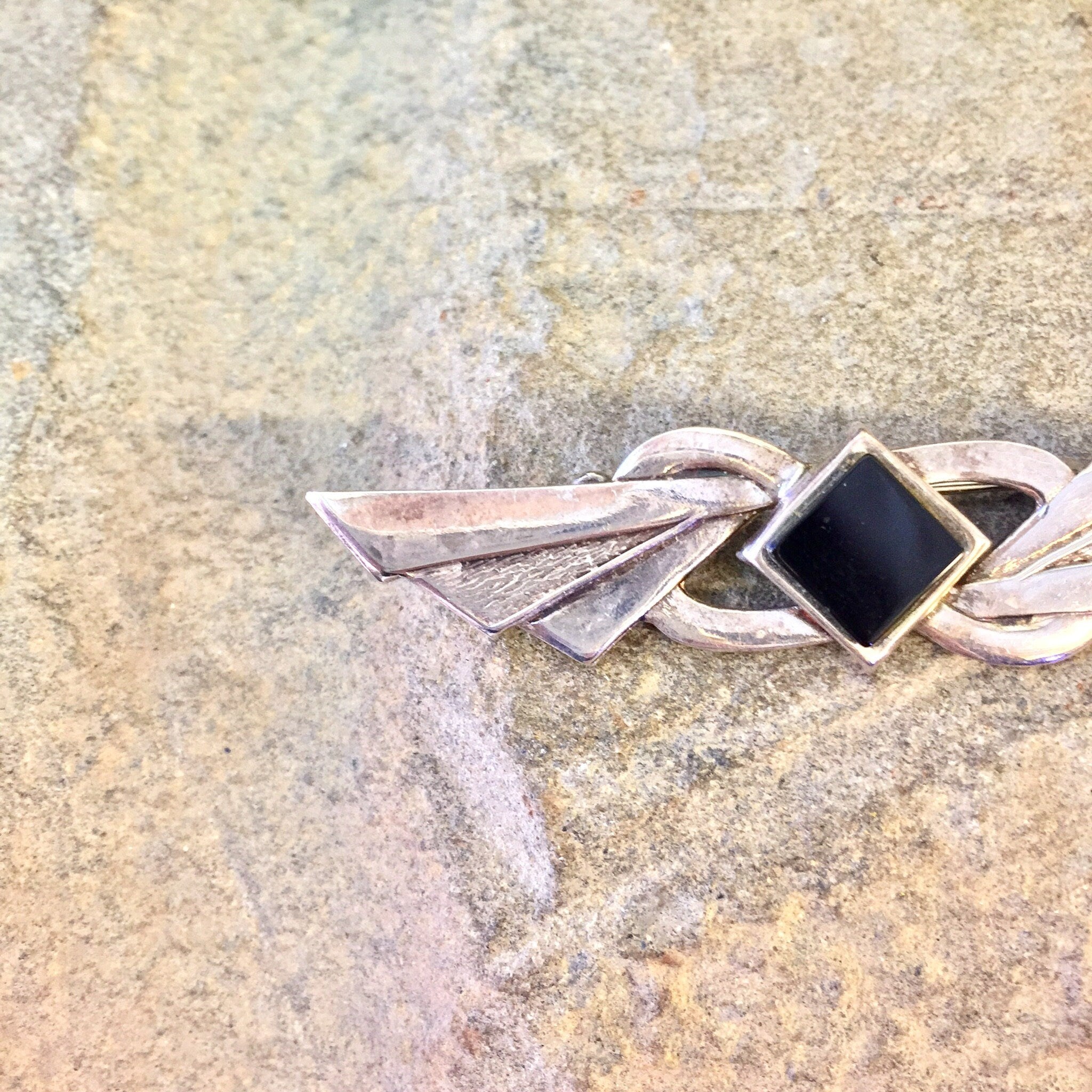 Vintage Silver Brooch, Sterling Silver, Vintage Jewelry, Black Onyx, Vintage Brooch, Pin, Abstract Design, Art Deco Pin, Gift for Mom,