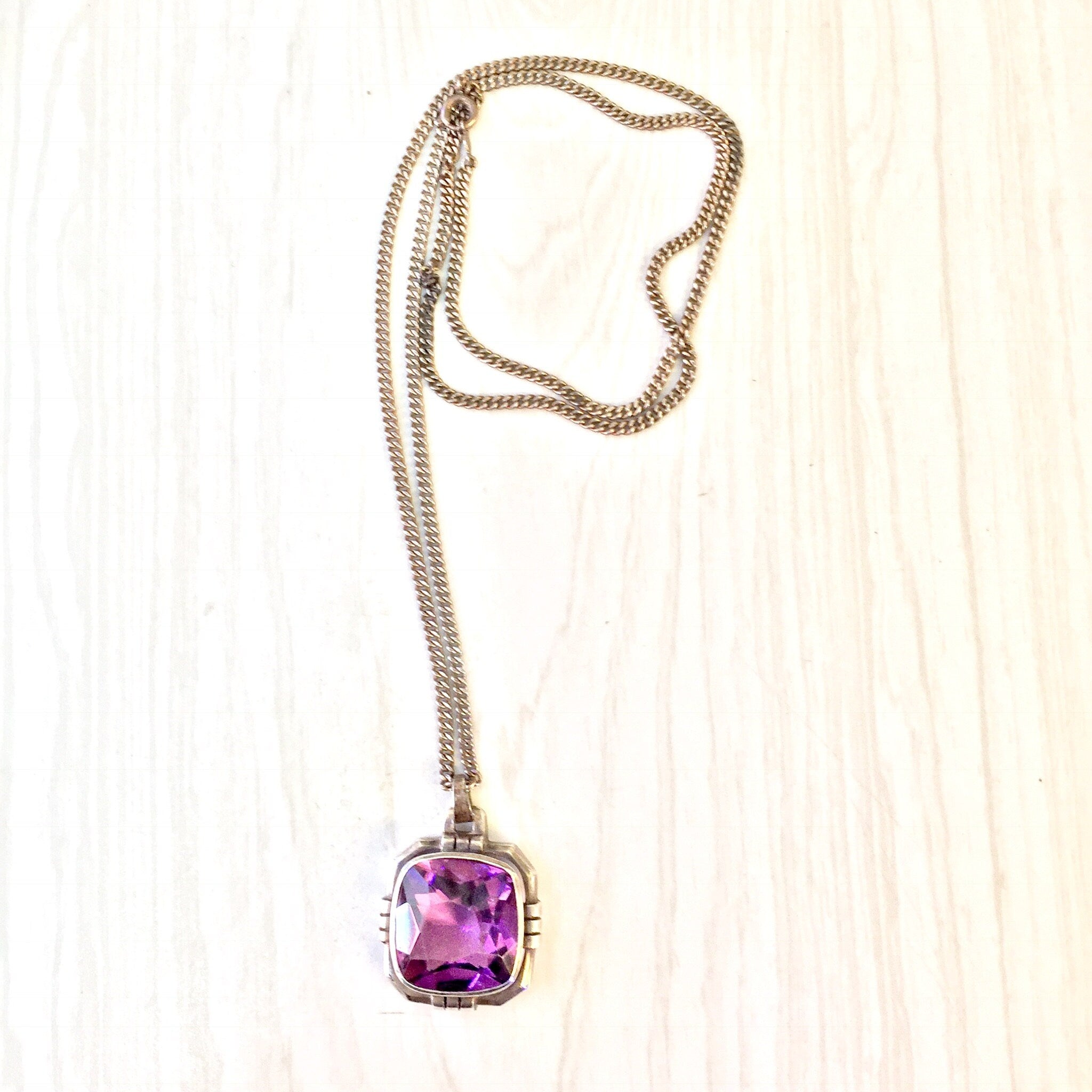 Vintage Silver Necklace, Purple Pendant, Purple Necklace, Pendant Jewelry, Vintage Jewelry, Purple Gemstone, Amethyst Jewelry, Silver Chain