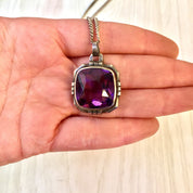 Vintage Silver Necklace, Purple Pendant, Purple Necklace, Pendant Jewelry, Vintage Jewelry, Purple Gemstone, Amethyst Jewelry, Silver Chain
