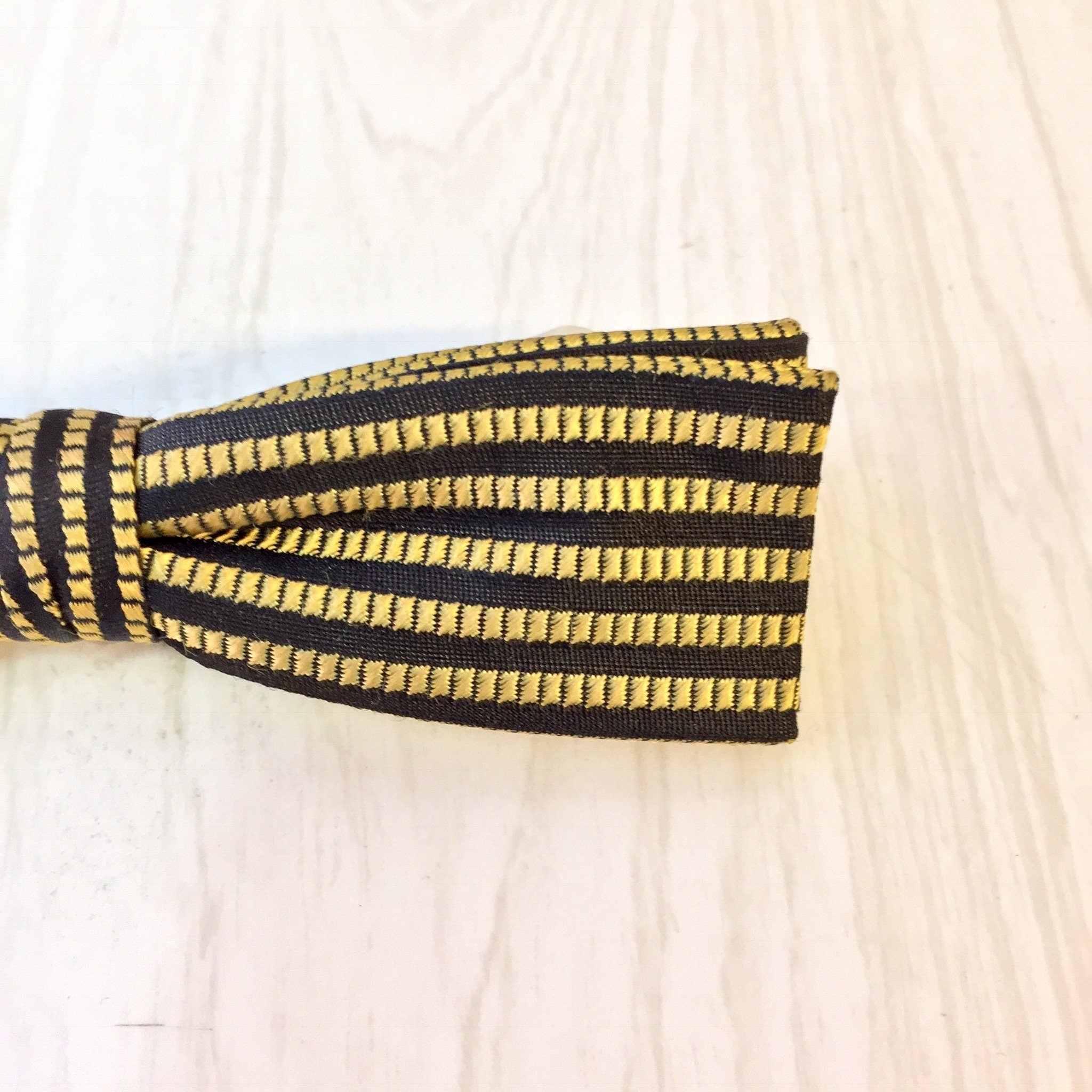 Vintage Bowtie, Vintage Accessories, Vintage Menswear, Suit and Tie, Clip On Bowtie, Bowties, Black, Yellow, Striped Bowtie, Gift for Dad,