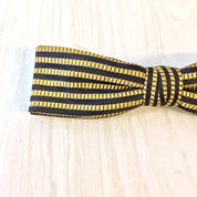 Vintage Bowtie, Vintage Accessories, Vintage Menswear, Suit and Tie, Clip On Bowtie, Bowties, Black, Yellow, Striped Bowtie, Gift for Dad,