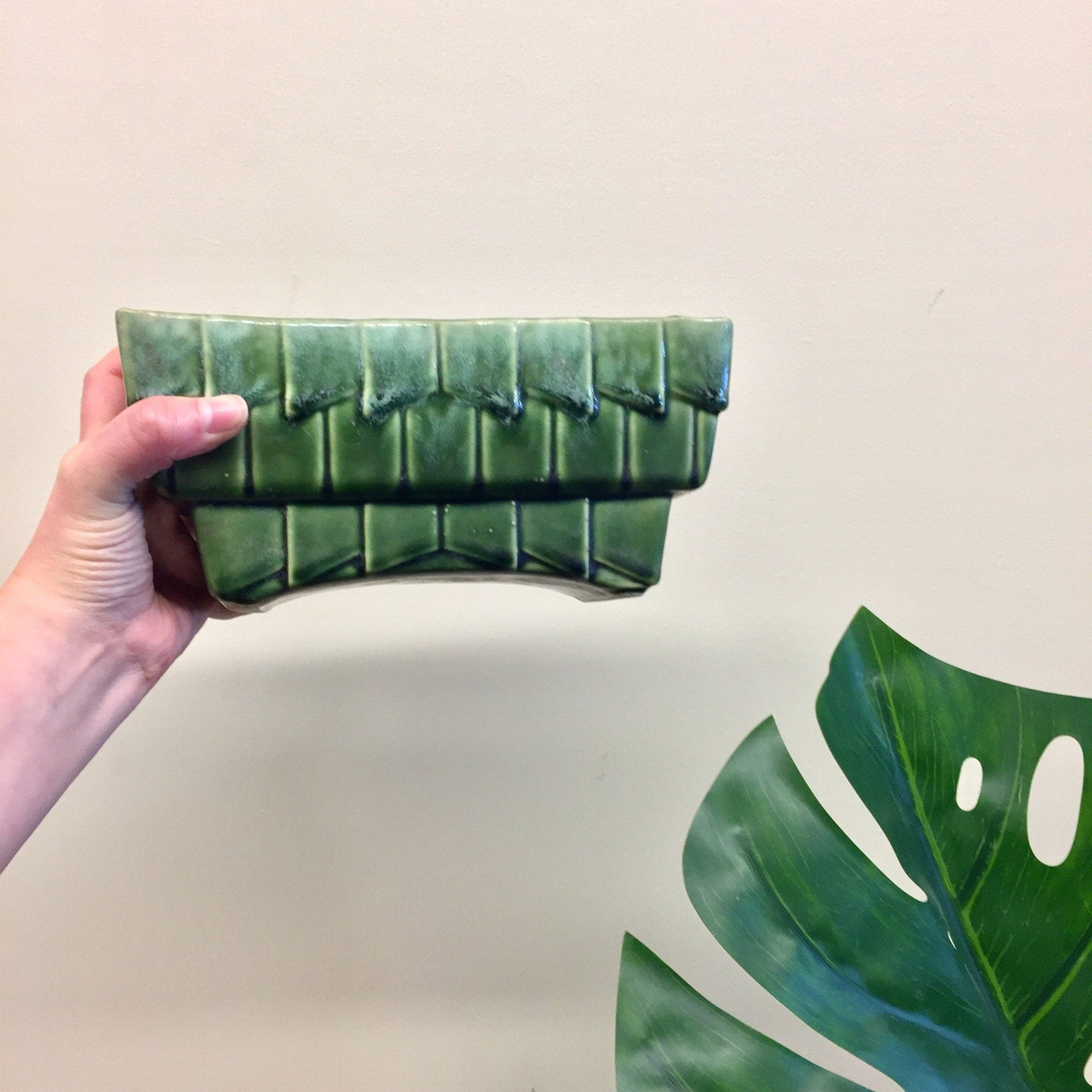 Vintage Green Planter, Cookson Pottery, Jardiniere Planter, Art Deco Planter, Green Pottery, Ceramic, Window Planter, Plant Holder, Flowers,