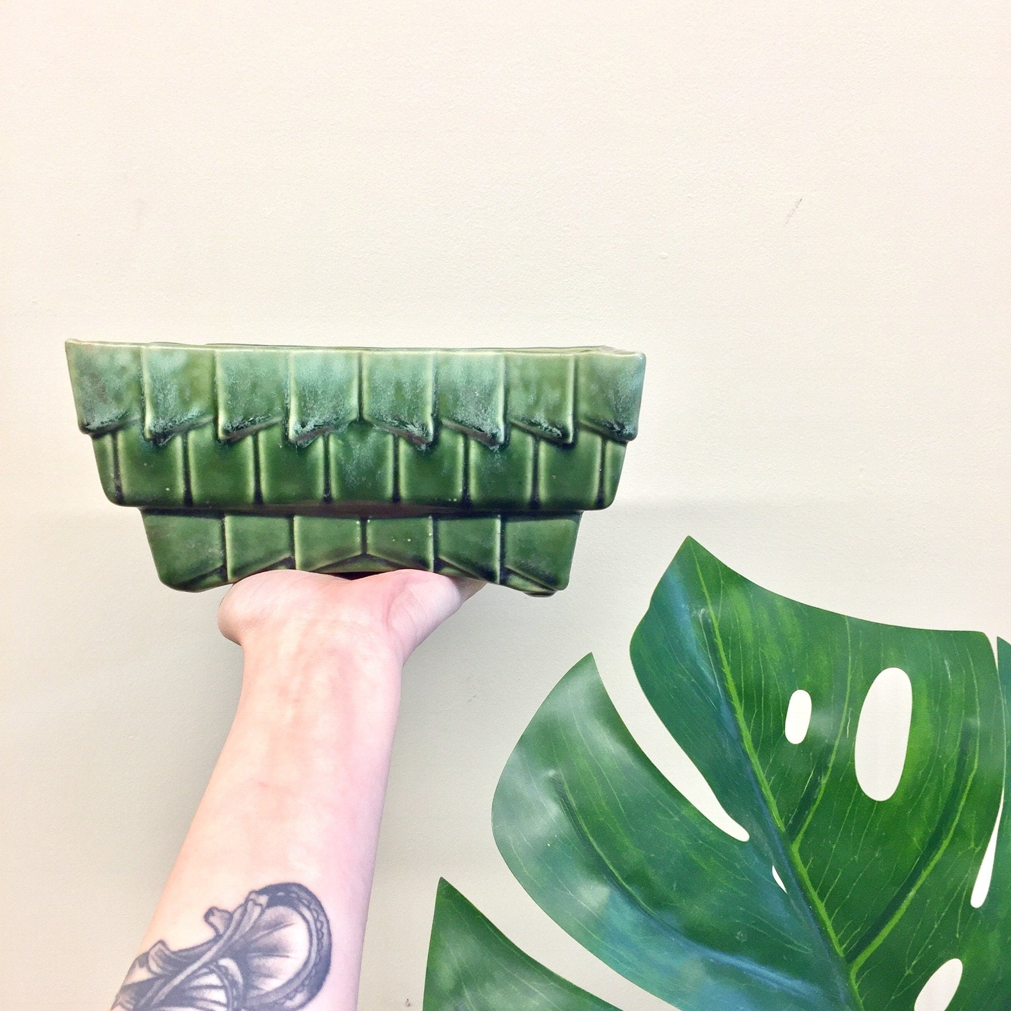 Vintage Green Planter, Cookson Pottery, Jardiniere Planter, Art Deco Planter, Green Pottery, Ceramic, Window Planter, Plant Holder, Flowers,