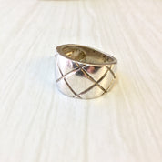 Vintage Silver Ring, Sterling Silver, Vintage Jewelry, Thick Band Ring, Statement Jewelry, X Design, Simple Jewelry, Diamond Pattern, Gift