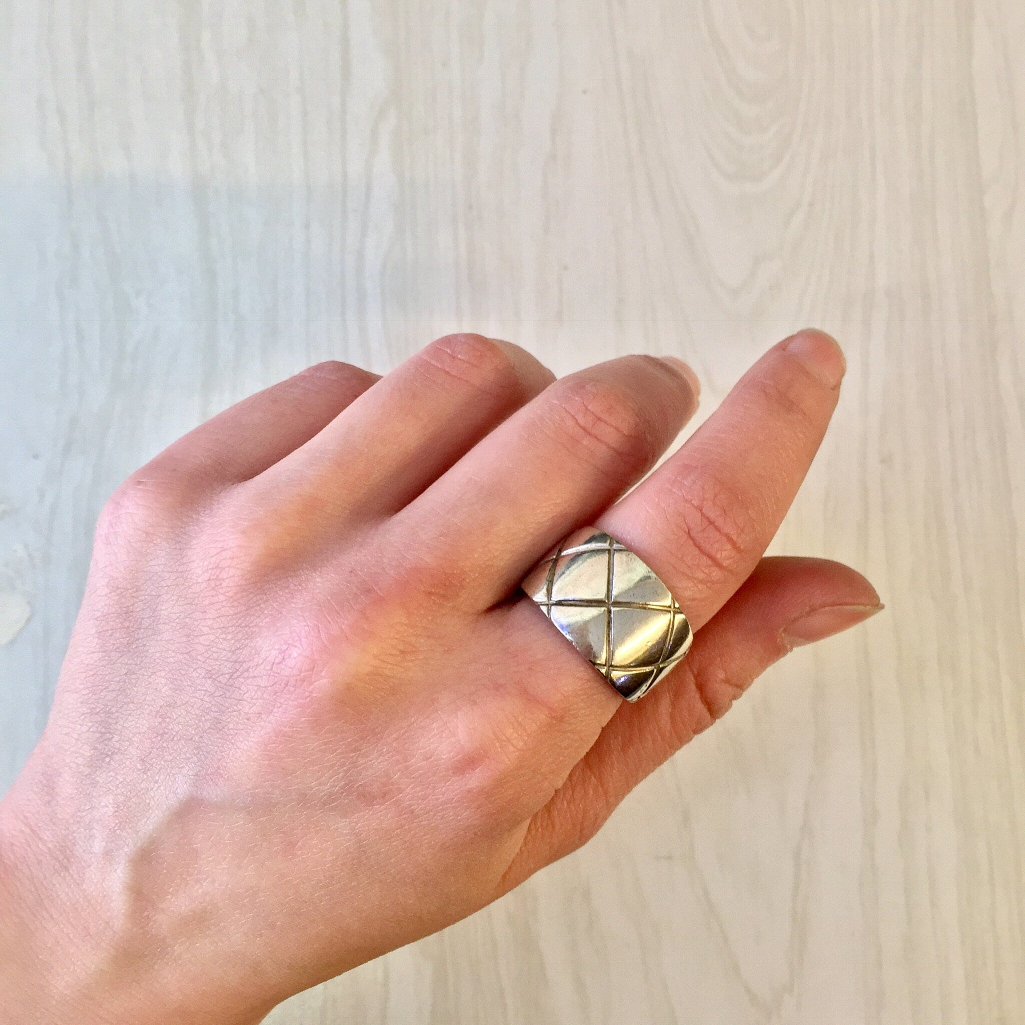 Vintage Silver Ring, Sterling Silver, Vintage Jewelry, Thick Band Ring, Statement Jewelry, X Design, Simple Jewelry, Diamond Pattern, Gift
