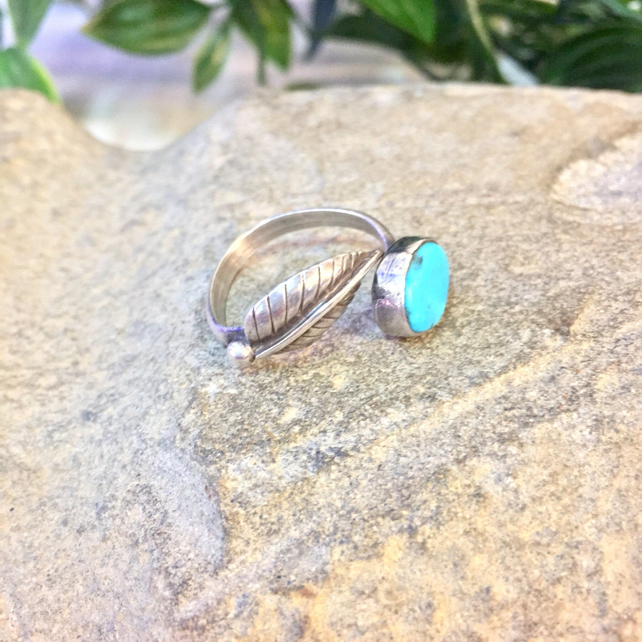 Vintage Silver Ring, Sterling Silver, Feather Ring, Turquoise Jewelry, Vintage Jewelry, Southwestern Ring, Blue Ring, Feather Jewelry, 925