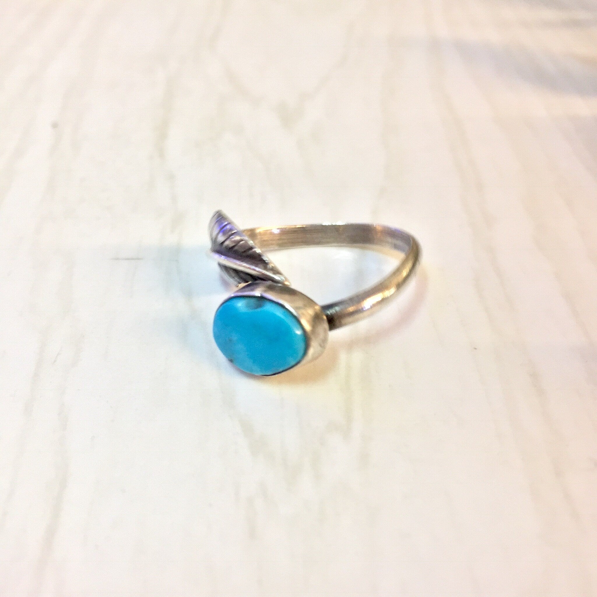Vintage Silver Ring, Sterling Silver, Feather Ring, Turquoise Jewelry, Vintage Jewelry, Southwestern Ring, Blue Ring, Feather Jewelry, 925