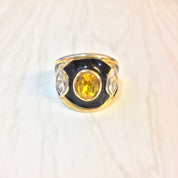 Vintage Gold Ring, Gold Tone Ring, Costume Jewelry, Black and Gold, Yellow Stone, Vintage Jewelry, Statement Ring, Cocktail Ring, Fashion