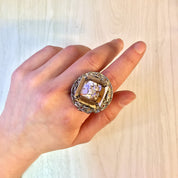 Vintage Silver Ring, Silver Tone Ring, Costume Jewelry, Cocktail Ring, Statement Ring, Big Ring, Double Band Ring, Pink, Silver, Gold, Rose