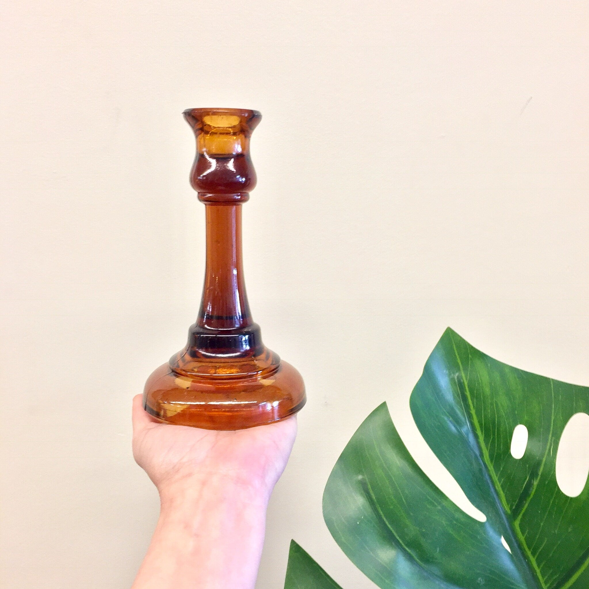 Vintage Glass Candlesticks, Amber Glass, Brown Glass, Candlesticks, Candlestick Holders, Amber Candlesticks, Vintage Glass, Vintage Lighting