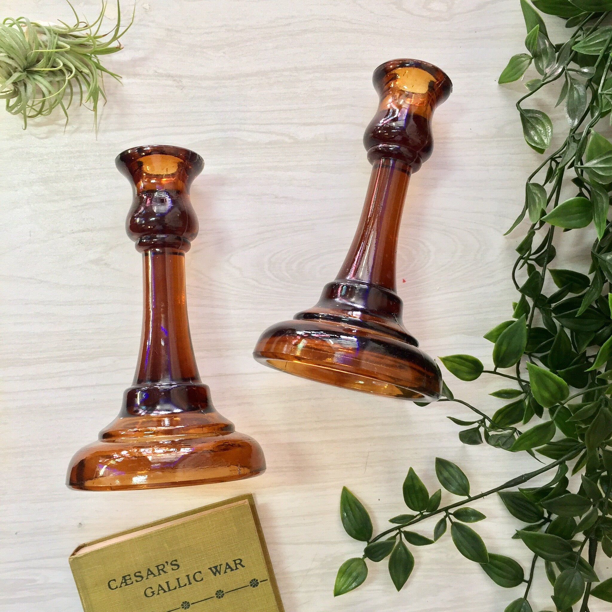 Vintage Glass Candlesticks, Amber Glass, Brown Glass, Candlesticks, Candlestick Holders, Amber Candlesticks, Vintage Glass, Vintage Lighting