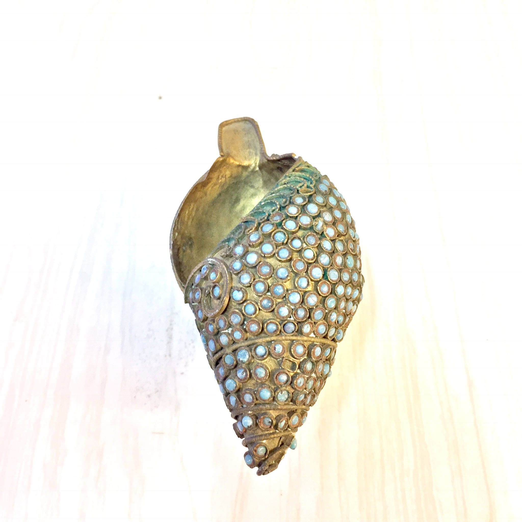 Brass Shell Ashtray | Vintage Ashtray | Brass | Vintage Home Decor | Turquoise Beads | Pedestal | Small Ashtray | Catch All Dish | Bohemian