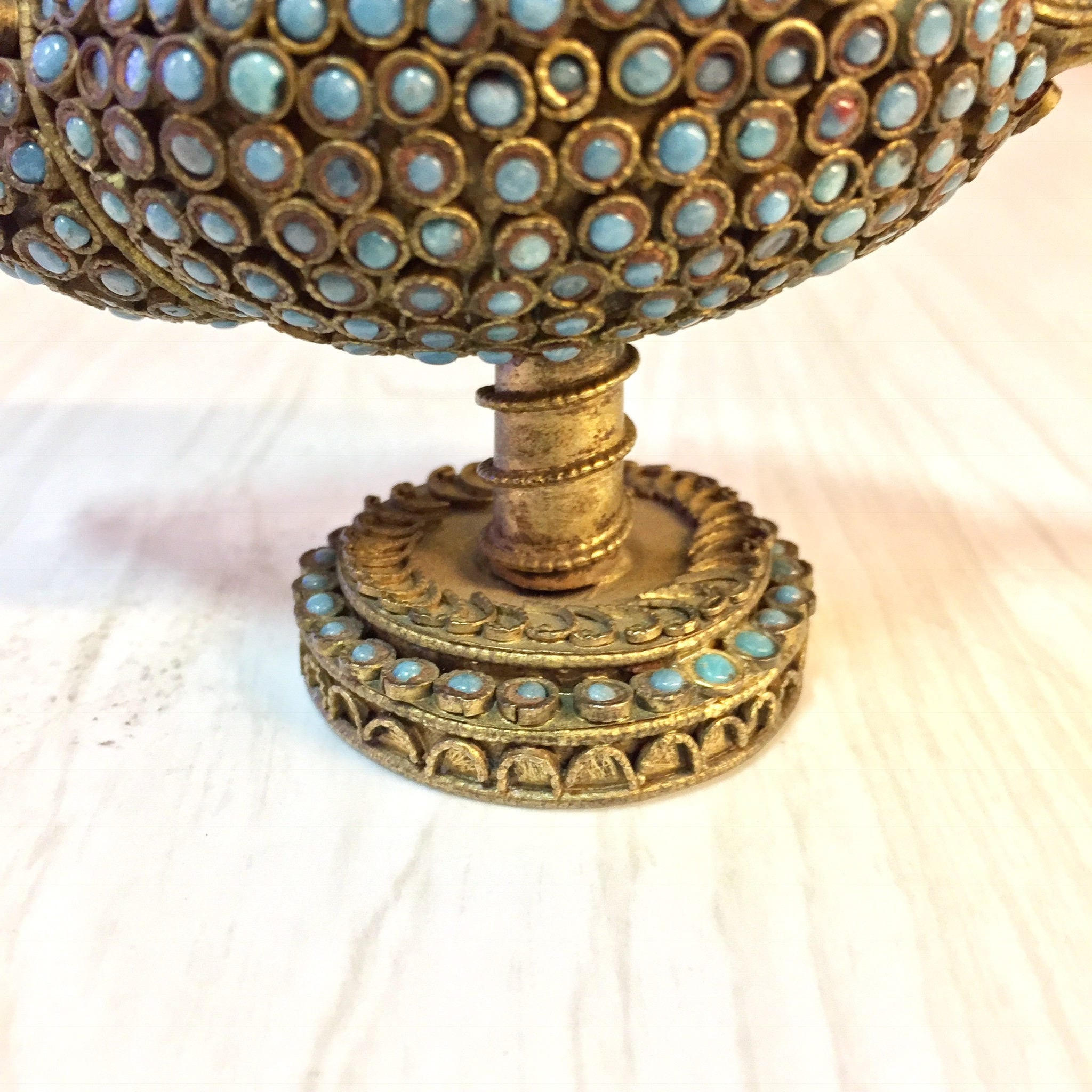 Brass Shell Ashtray | Vintage Ashtray | Brass | Vintage Home Decor | Turquoise Beads | Pedestal | Small Ashtray | Catch All Dish | Bohemian