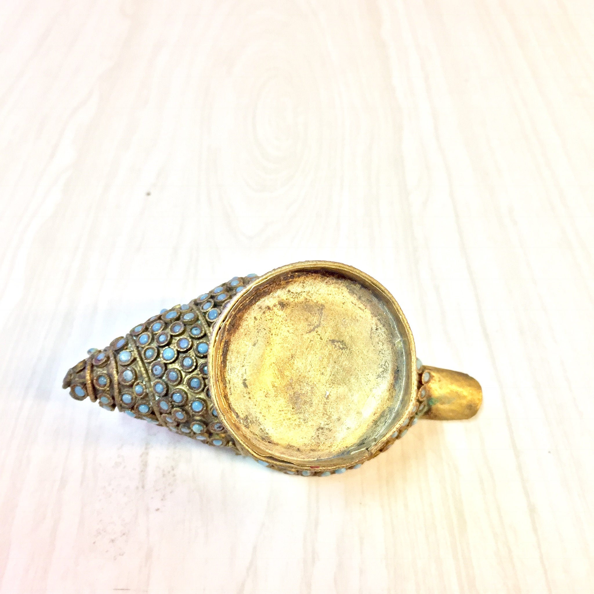 Brass Shell Ashtray | Vintage Ashtray | Brass | Vintage Home Decor | Turquoise Beads | Pedestal | Small Ashtray | Catch All Dish | Bohemian