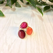 Vintage Cocktail Ring | Gold Tone Ring | Costume Jewelry | Vintage Jewelry | Red | Pink | Orange | Gold | Valentines Day | Statement Ring