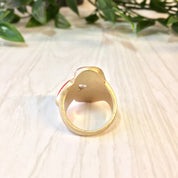 Vintage Cocktail Ring | Gold Tone Ring | Costume Jewelry | Vintage Jewelry | Red | Pink | Orange | Gold | Valentines Day | Statement Ring