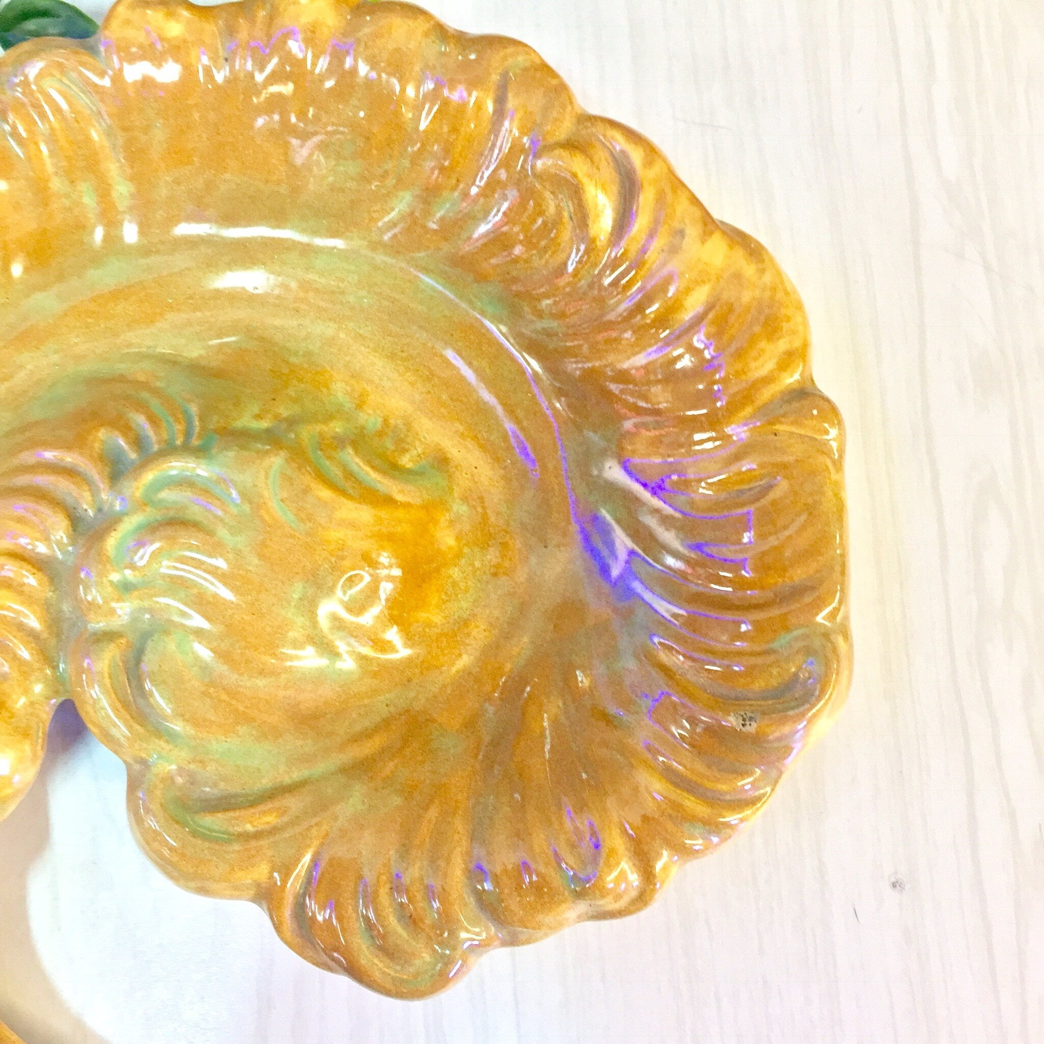 Vintage Ashtray | Feather Ashtray | Feather Decor | Vintage Home Decor | Catch All Dish | Ring Dish | Ashtray | Yellow | Blue | Feather |