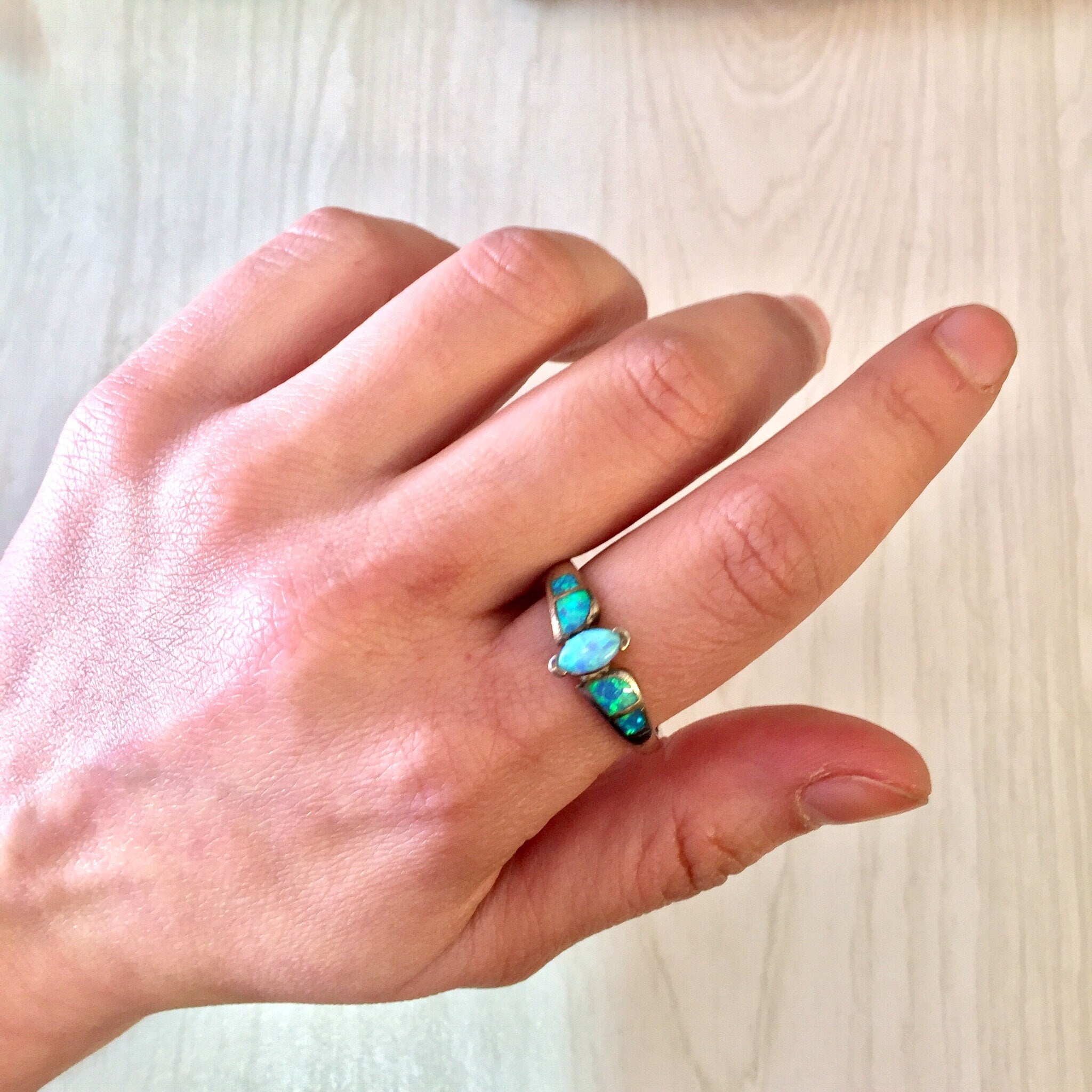 Vintage Silver Ring, Opal Ring, Vintage Jewelry, Sterling Silver, Opal Jewelry, Inlayed Opal Stones, Large Ring, Men's Ring, Thumb Ring
