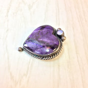 Vintage Silver Brooch, Heart Brooch, Charoite Jewelry, Purple Jewelry, Vintage Brooch, Vintage Pin, Vintage Jewelry, Opal Jewelry, Heart