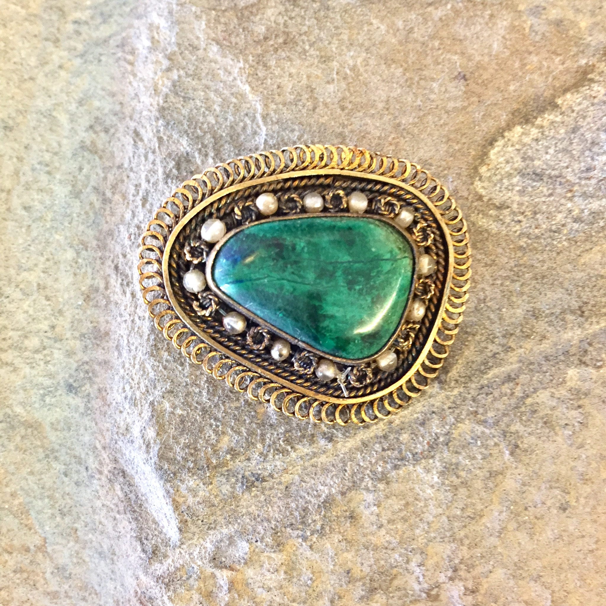 Vintage Silver Brooch, Sterling Silver, Vintage Jewelry, Pendant, Vintage Pin, Green Turquoise, Turquoise Jewelry, Beaded Brooch, Green,