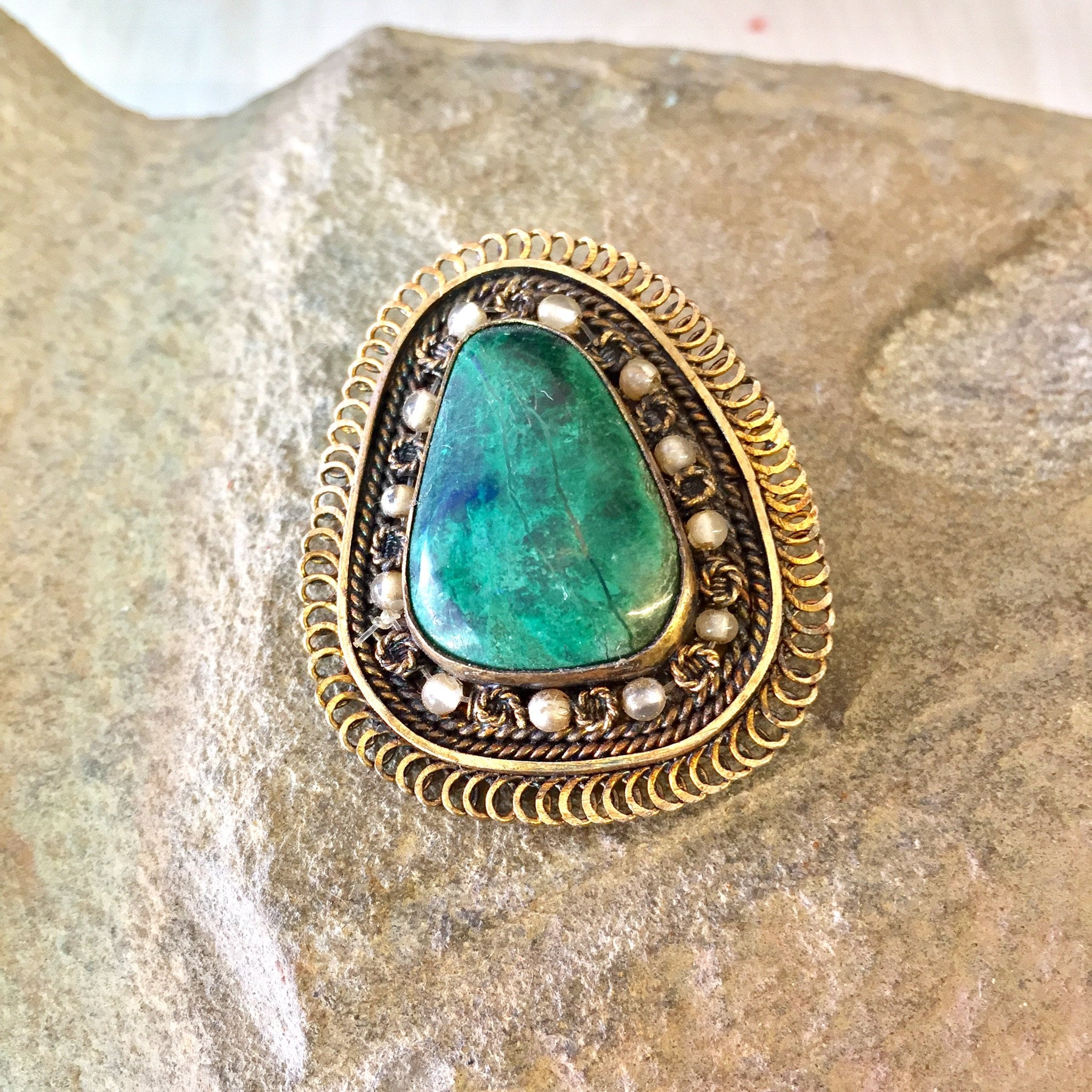 Vintage Silver Brooch, Sterling Silver, Vintage Jewelry, Pendant, Vintage Pin, Green Turquoise, Turquoise Jewelry, Beaded Brooch, Green,
