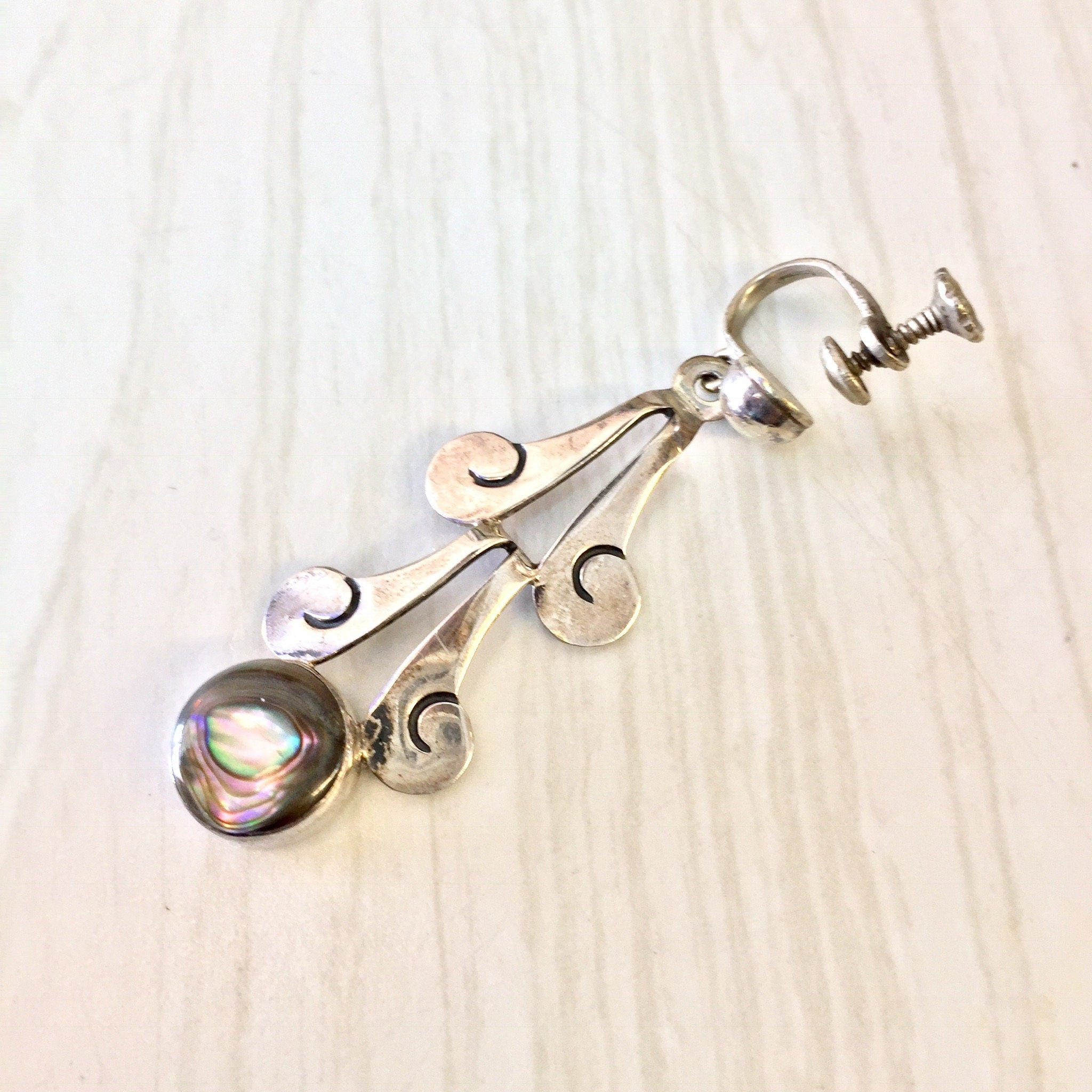 Vintage Silver Earrings, Screw Back Earrings, Abalone Earrings, Vintage Jewelry, Statement Jewelry, Sterling Silver, 925, Made in Mexico,
