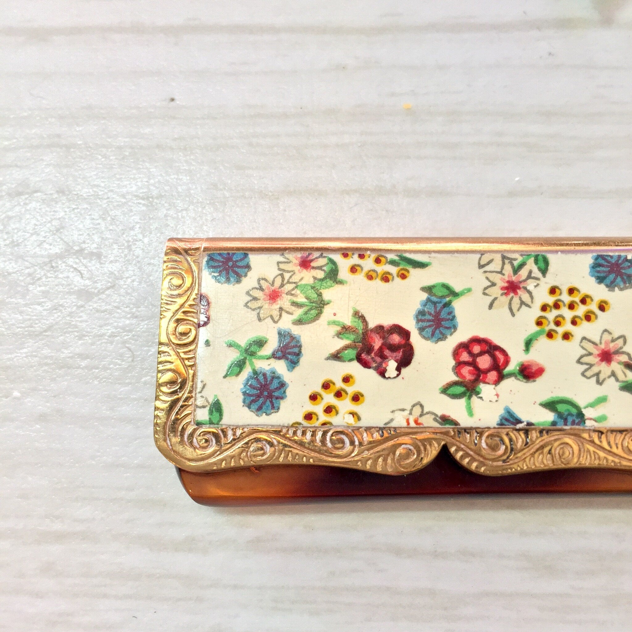 Vintage Pocket Comb, Stratton Comb, Folding Comb, Floral Comb, Made in Stratton England, Flowers, Floral Print, Small, Metal, Travel Size