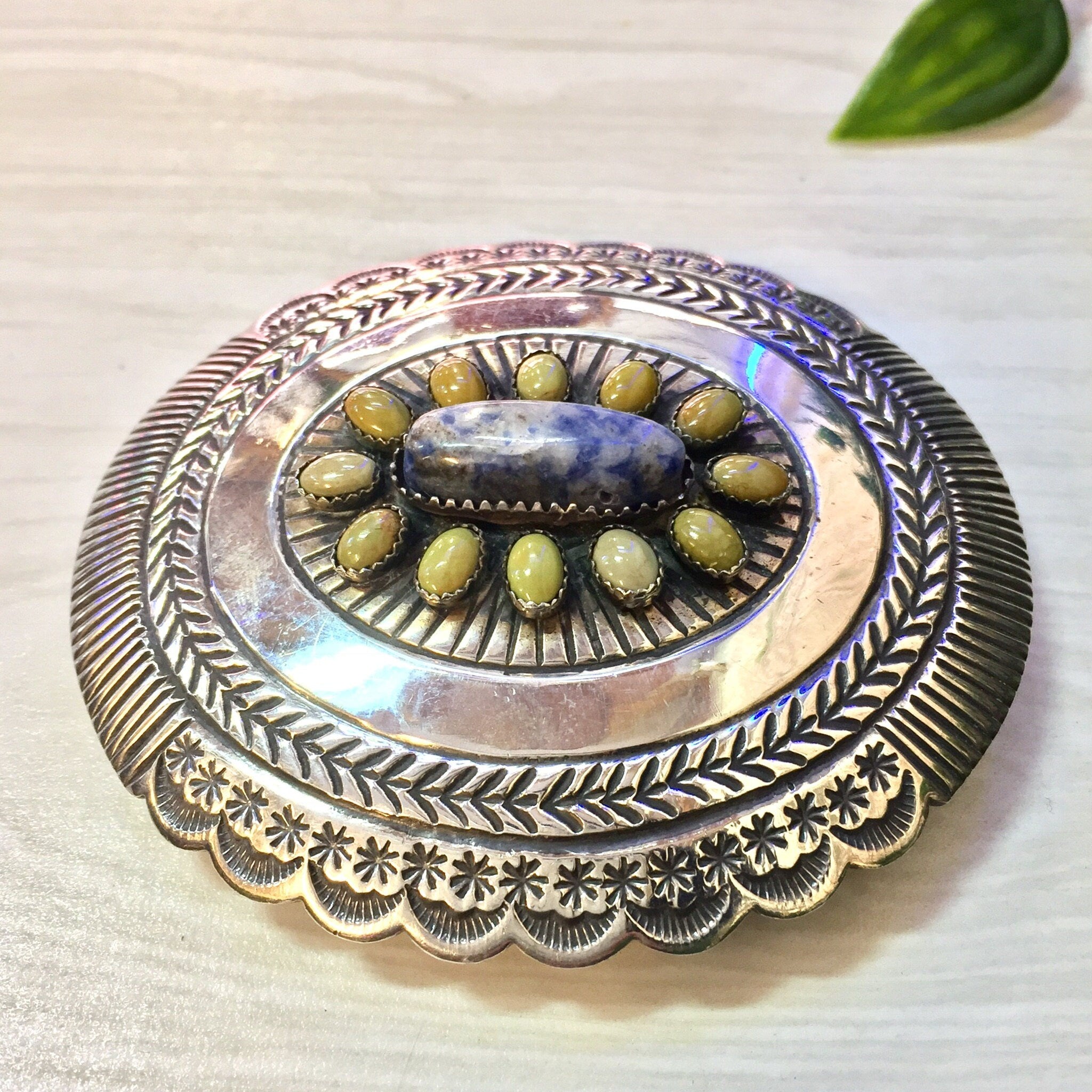 Concho Belt Buckle | Silver Concho | Belt Buckle | Vintage Concho | Sterling Silver | Blue Lapis | Green | Concho Belt | Navajo Buckle