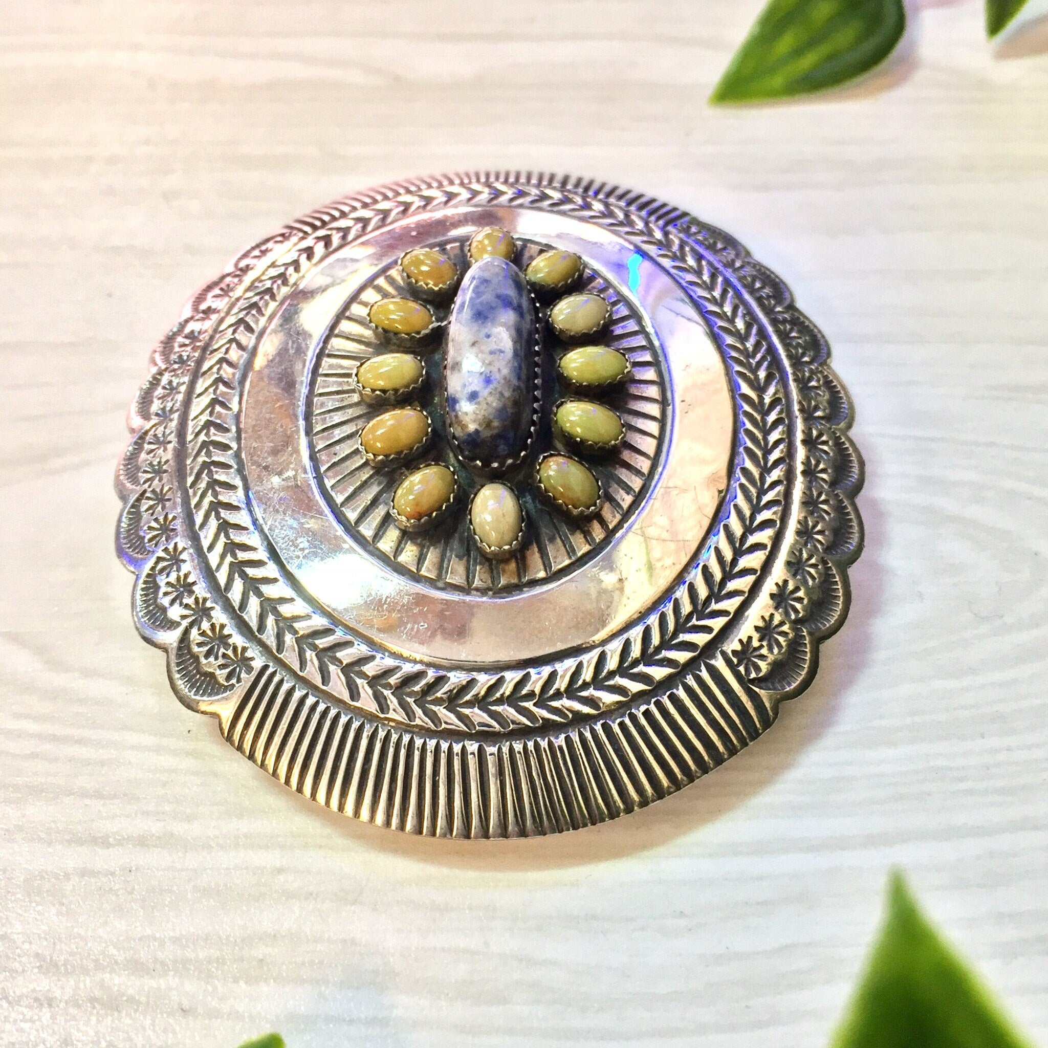 Concho Belt Buckle | Silver Concho | Belt Buckle | Vintage Concho | Sterling Silver | Blue Lapis | Green | Concho Belt | Navajo Buckle
