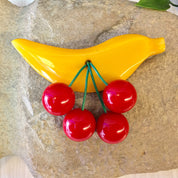Shultz Bakelite Brooch, Shultz Bakelite, Bakelite Banana, Banana and Cherries, Yellow, Red, Rare Shultz Bakelite, Vintage Jewelry, Pin,