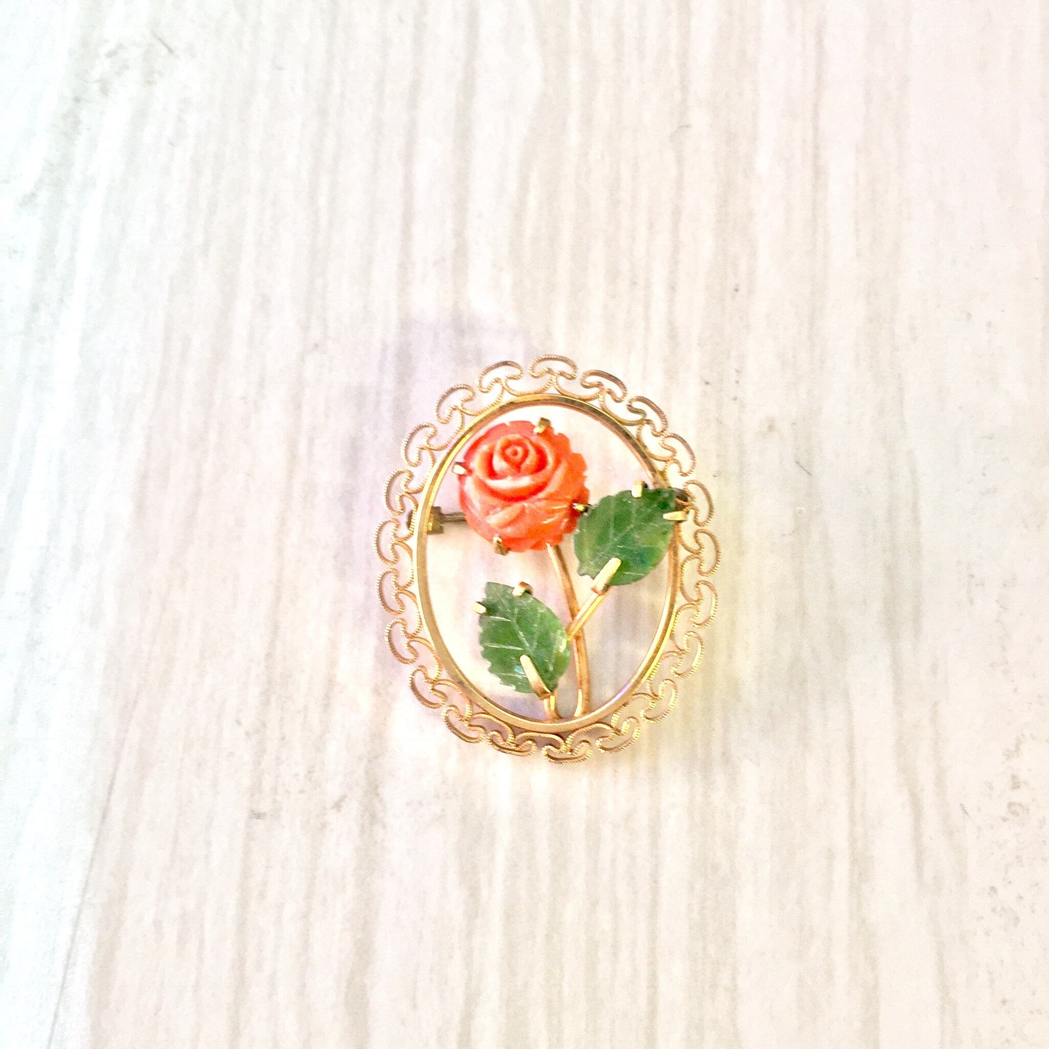 Vintage Krementz Brooch, Krementz Rose Brooch, Krementz Jewelry, Brooch, Rose Brooch, Gold Toned Brooch, Floral Pin, Rose, Pink, Gold, Green
