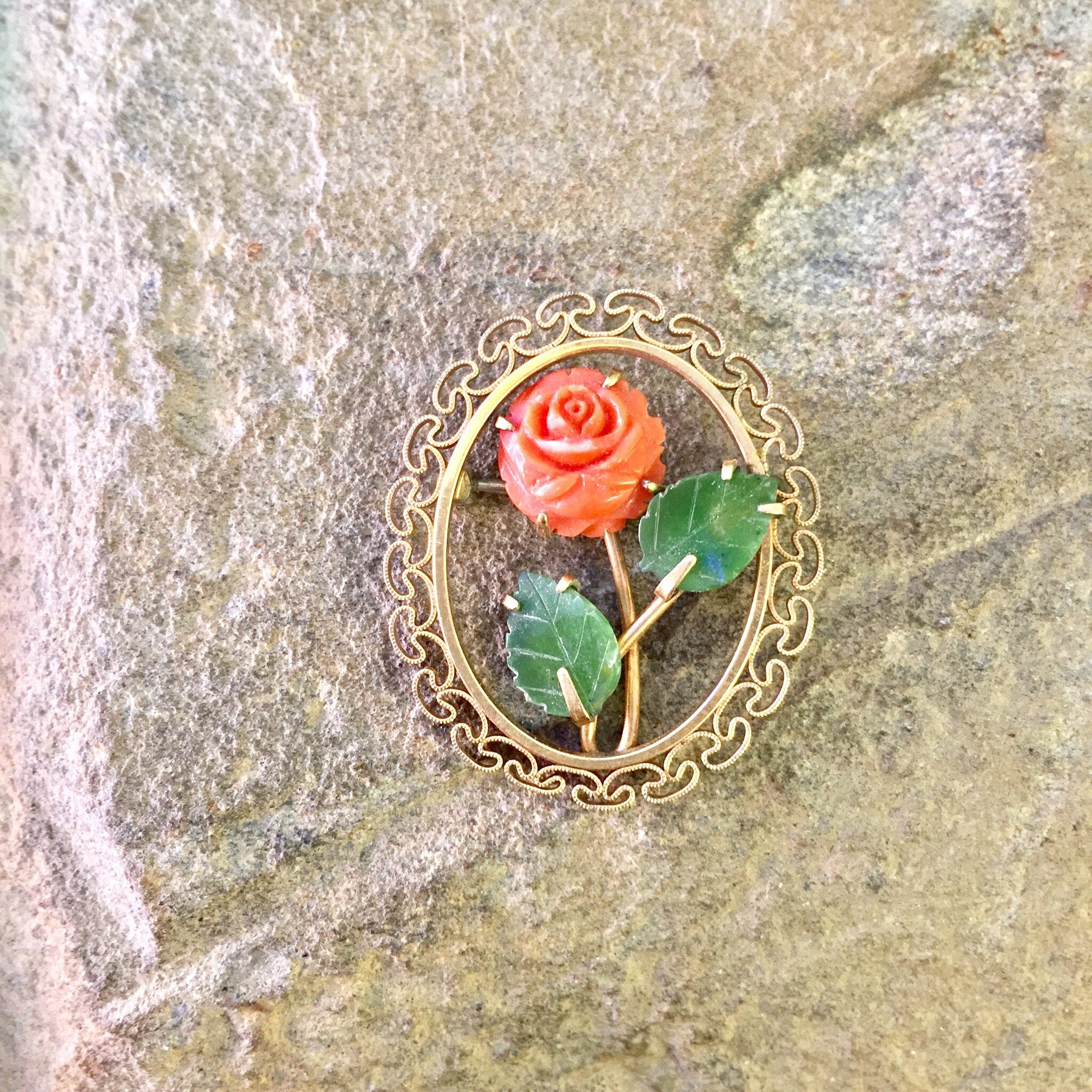 Vintage Krementz Brooch, Krementz Rose Brooch, Krementz Jewelry, Brooch, Rose Brooch, Gold Toned Brooch, Floral Pin, Rose, Pink, Gold, Green