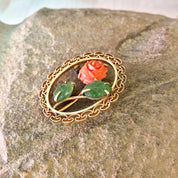 Vintage Krementz Brooch, Krementz Rose Brooch, Krementz Jewelry, Brooch, Rose Brooch, Gold Toned Brooch, Floral Pin, Rose, Pink, Gold, Green