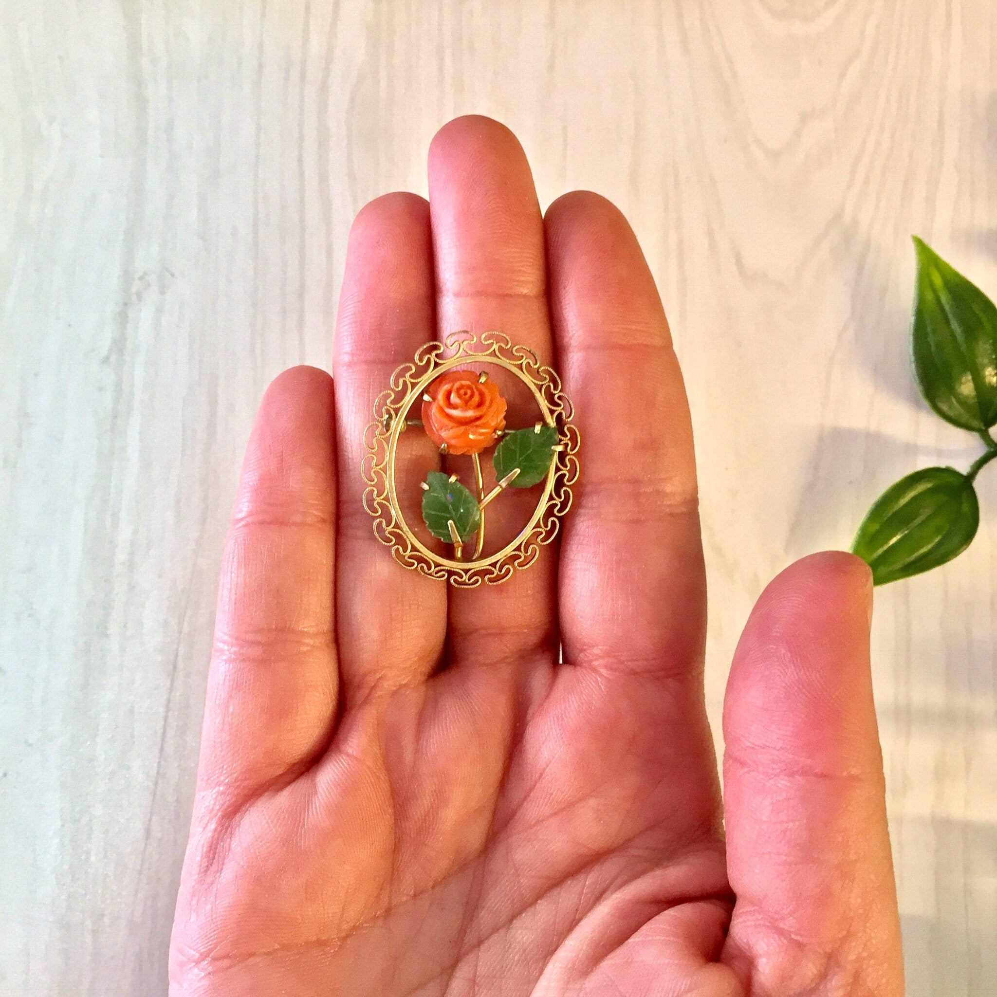Vintage Krementz Brooch, Krementz Rose Brooch, Krementz Jewelry, Brooch, Rose Brooch, Gold Toned Brooch, Floral Pin, Rose, Pink, Gold, Green