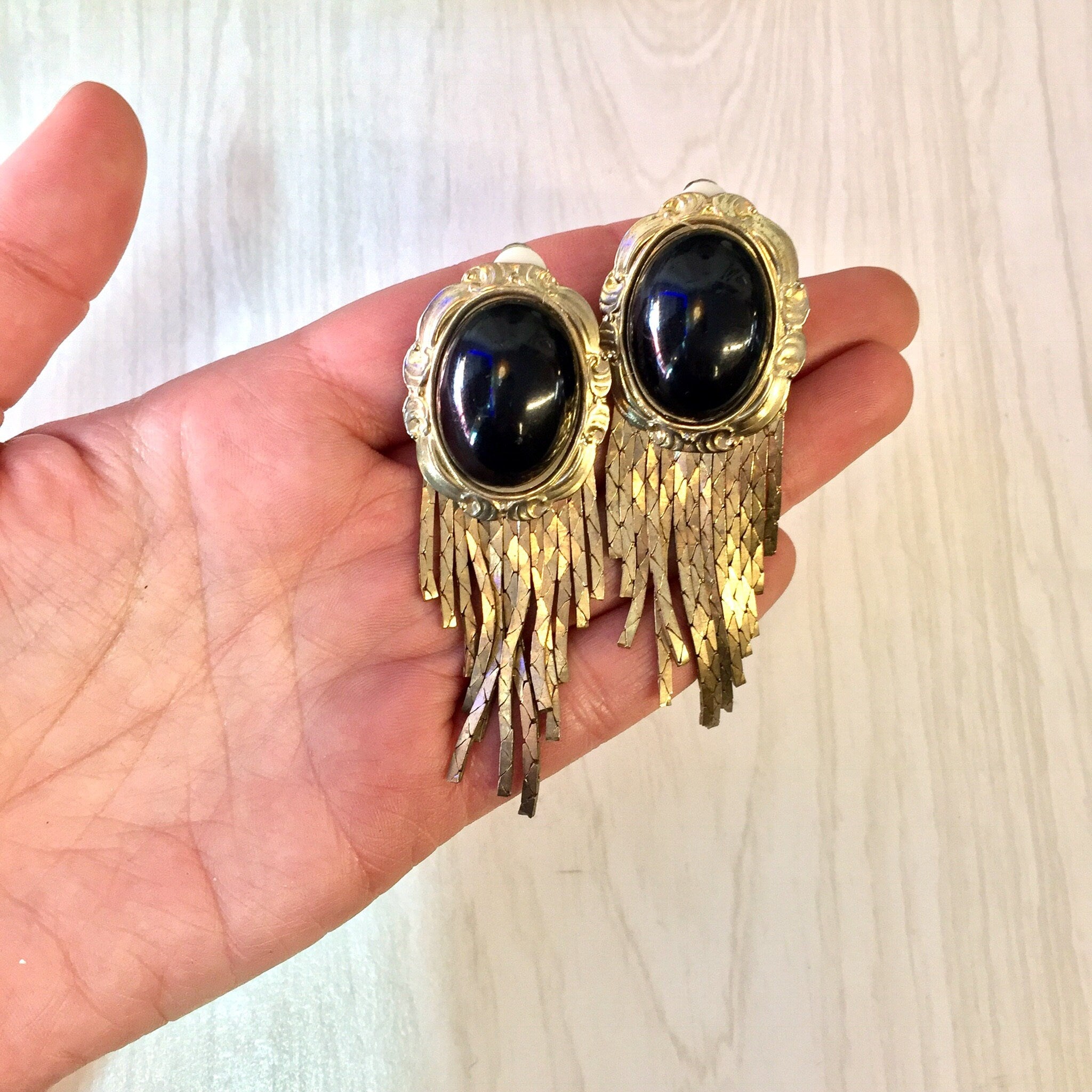 Vintage Clip On Earrings, Vintage Jewelry, Clip On Earrings, Dangle Earrings, Black, Silver, Silver Tone Jewelry, Statement Jewelry,Earrings