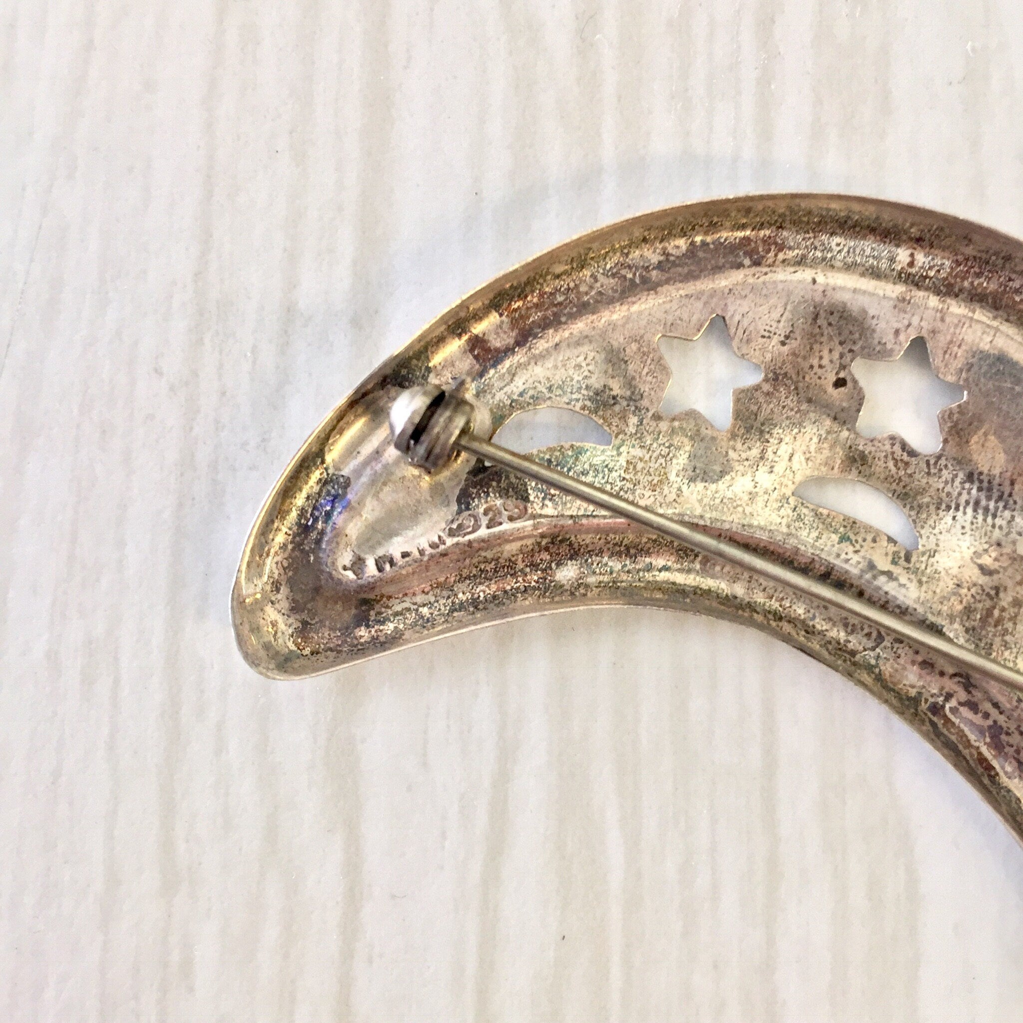 Vintage Silver Brooch, Sterling Silver, Vintage Jewelry, Moon Brooch, Crescent Moon, Moon and Stars, Vintage Pin, Moon Jewelry, Stars, Space