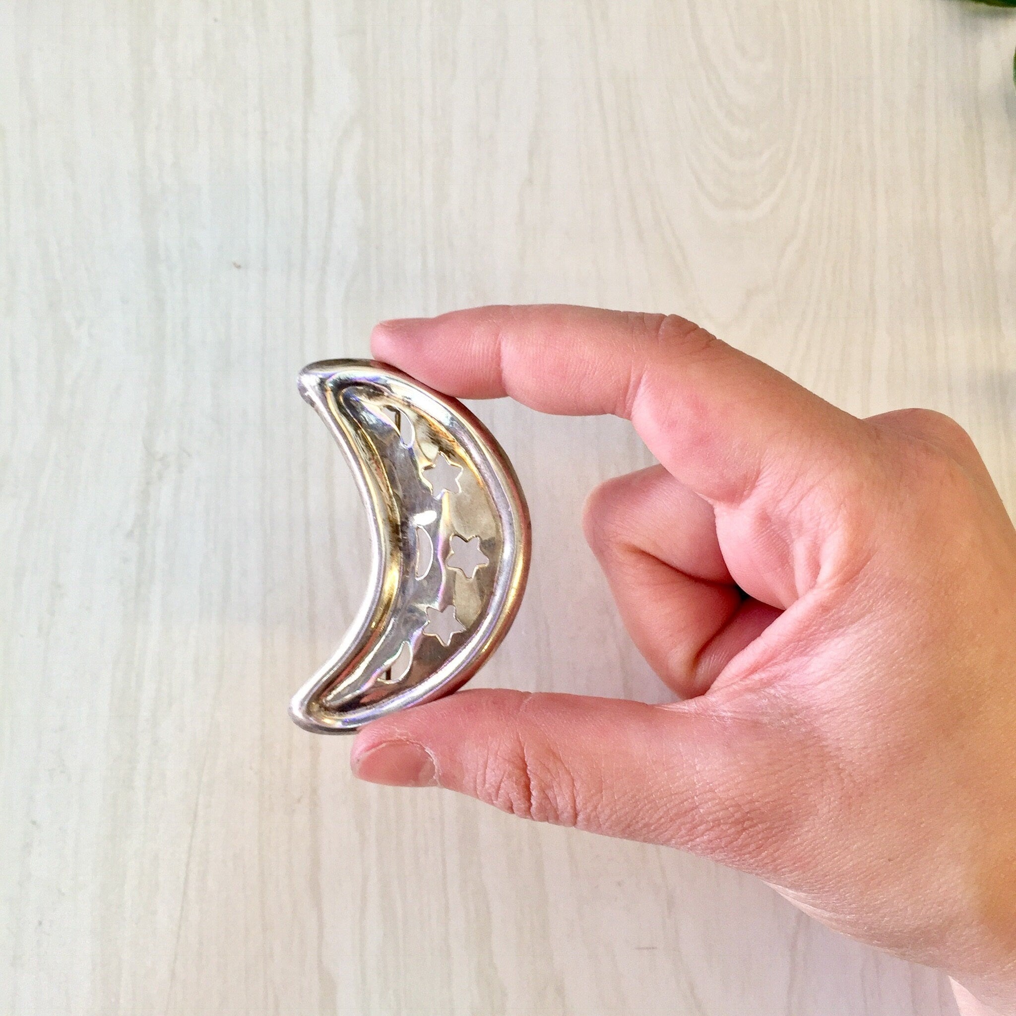 Vintage Silver Brooch, Sterling Silver, Vintage Jewelry, Moon Brooch, Crescent Moon, Moon and Stars, Vintage Pin, Moon Jewelry, Stars, Space