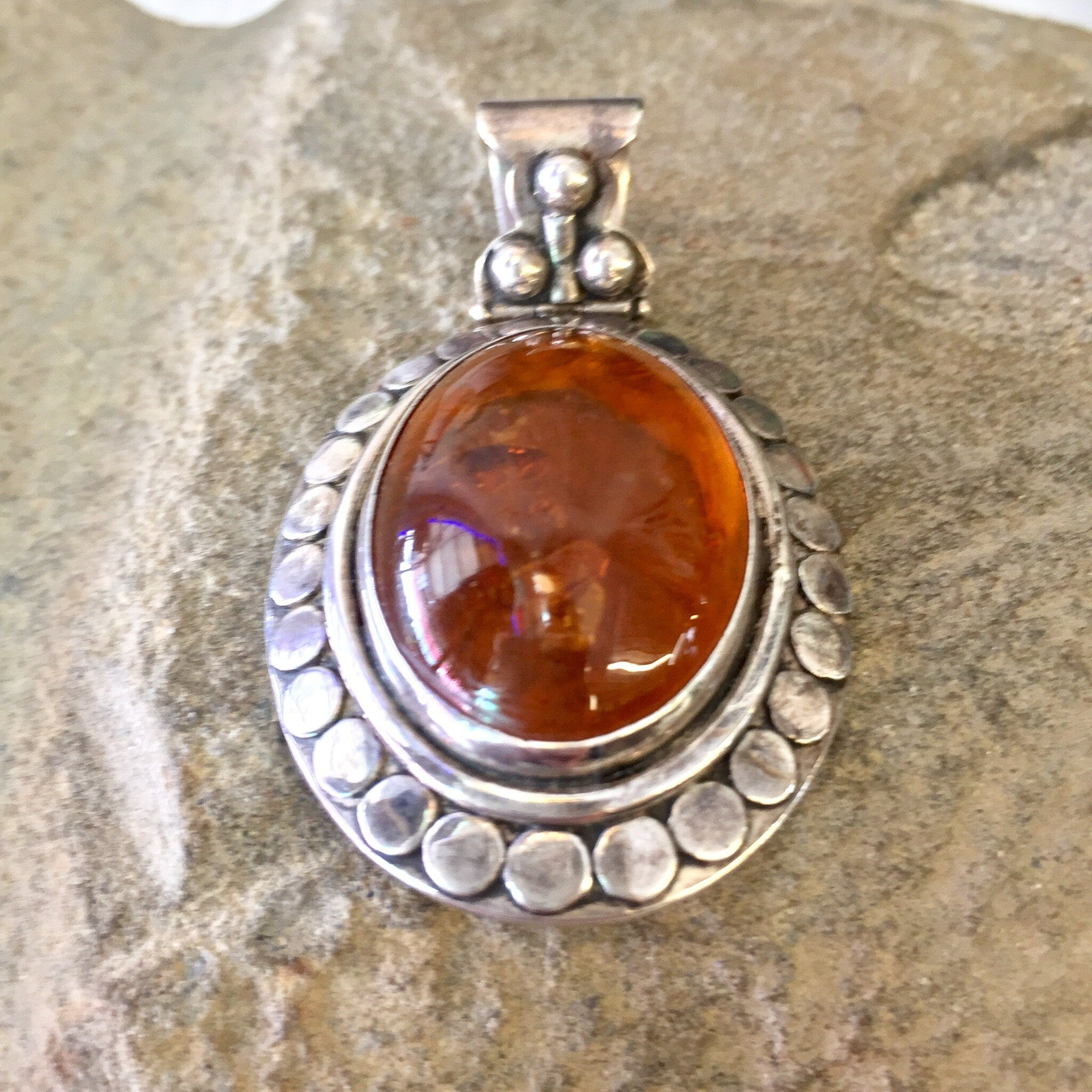 Vintage Silver Pendant, Amber Pendant, Sterling Silver, Vintage Jewelry, Pendant Necklace, Orange, Amber, Hinged Pendant, Oval Pendant, Gift
