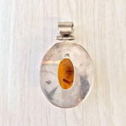 Vintage Silver Pendant, Amber Pendant, Sterling Silver, Vintage Jewelry, Pendant Necklace, Orange, Amber, Hinged Pendant, Oval Pendant, Gift