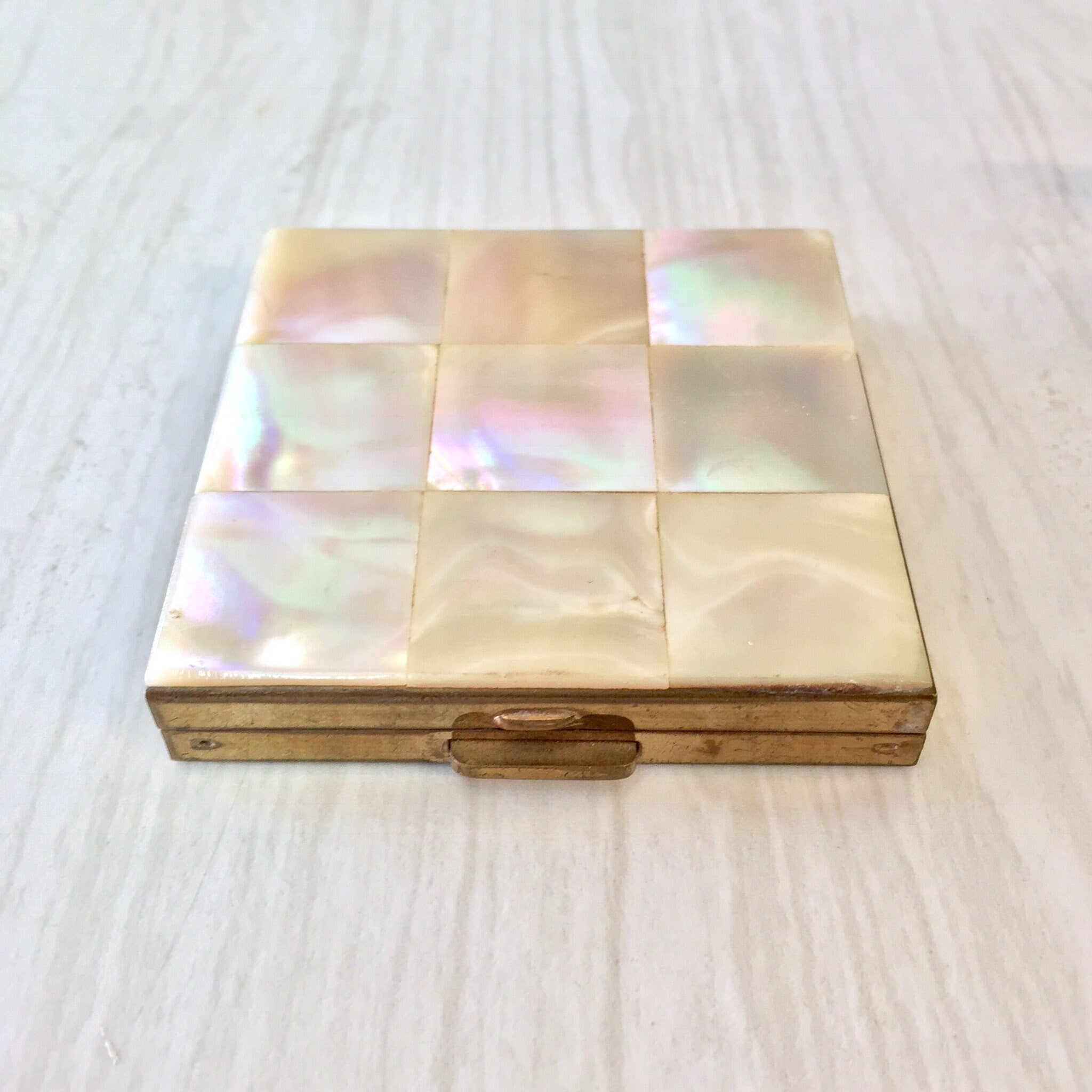 Vintage Volupte Compact, Vintage Compact, Mother of Pearl, Inlayed Stones, Gold Compact, White Compact, Iridescent, Vanity, Volupte, Gift