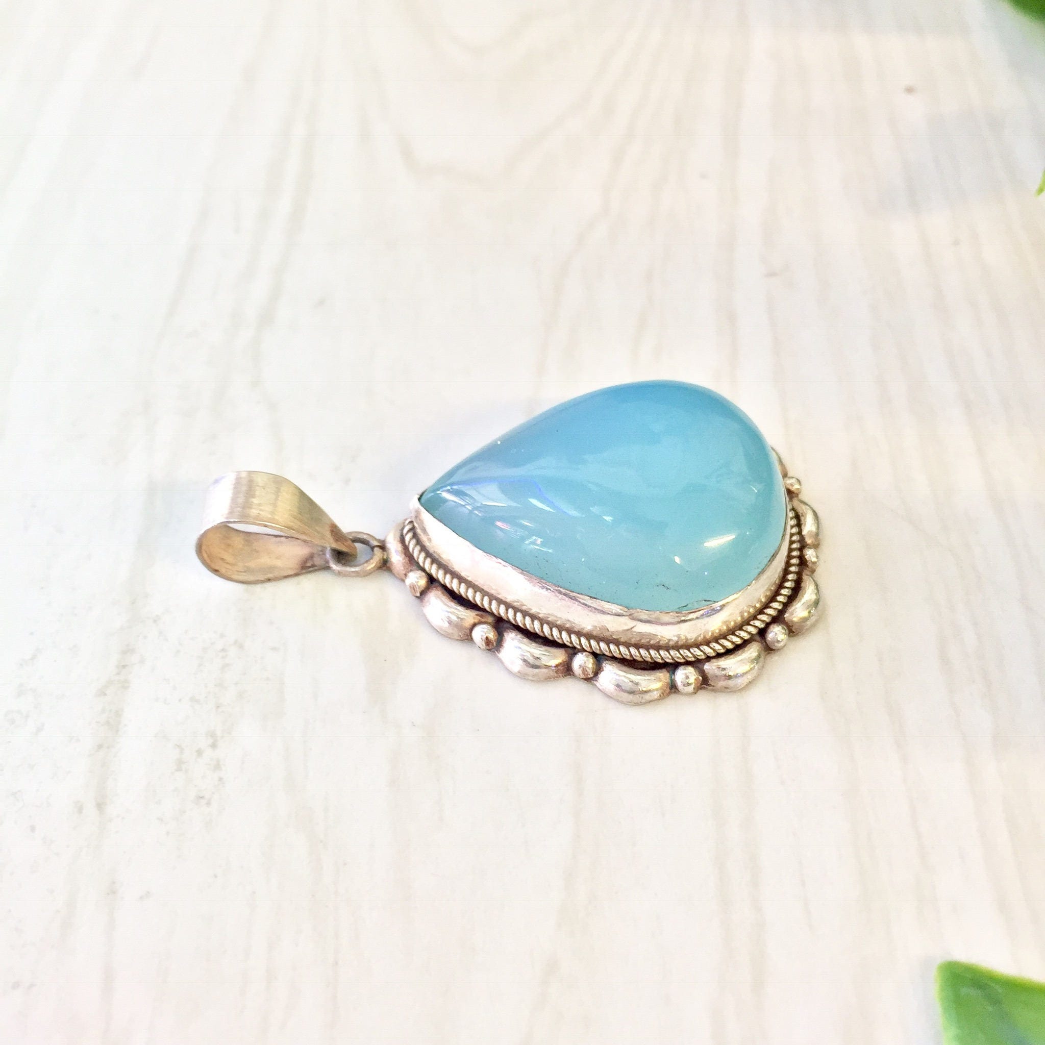 Vintage Silver Pendant | Opalite Pendant | Vintage Jewelry | Sterling Silver | Opalite Jewelry | Blue | Green | Vintage Necklace | Pendant